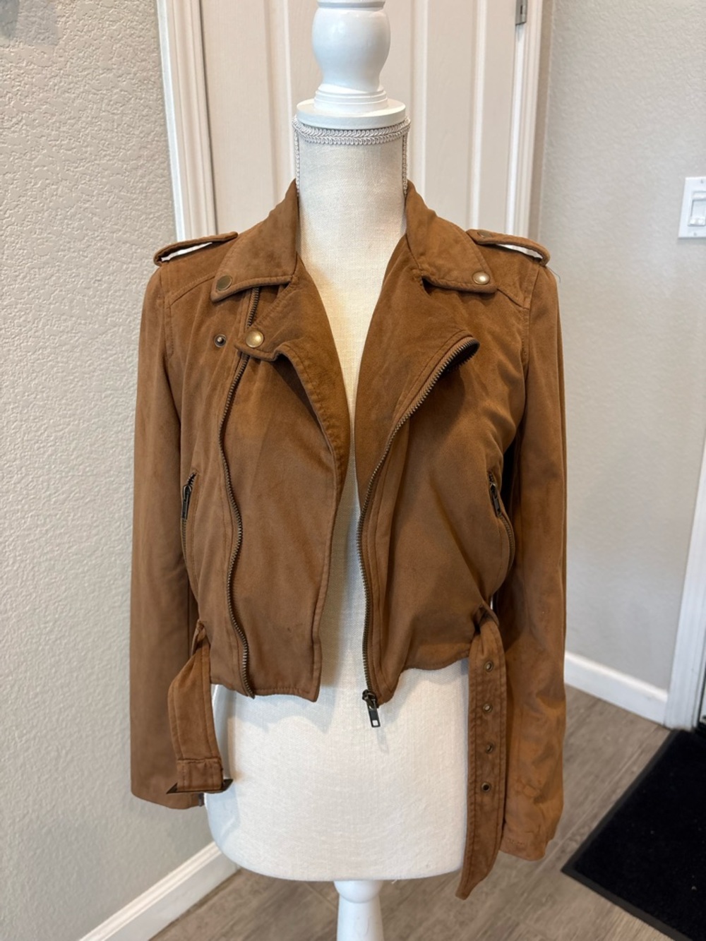 Tobi Cognac Suede Moto Jacket